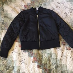 Black silk fitted bomber jacket
